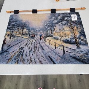 Thomas Kinkaid Woven Wall Tapestry HOMETOWN CHRISTMAS Made In USA NWT 36" x 26"